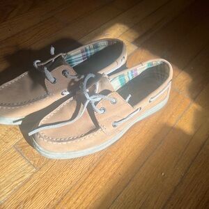 Bass Landing Tan Leather Laced Moccasins Flats Boat Shoes Sz 7M